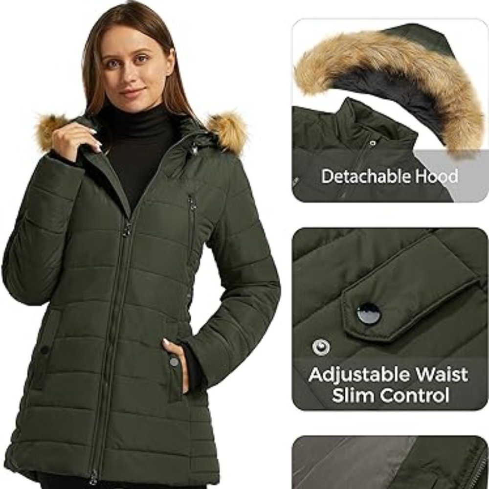 Women's Warm‎ Winter Coat Heavy Puffer Jacket Parka with Fur Trimmed Hood